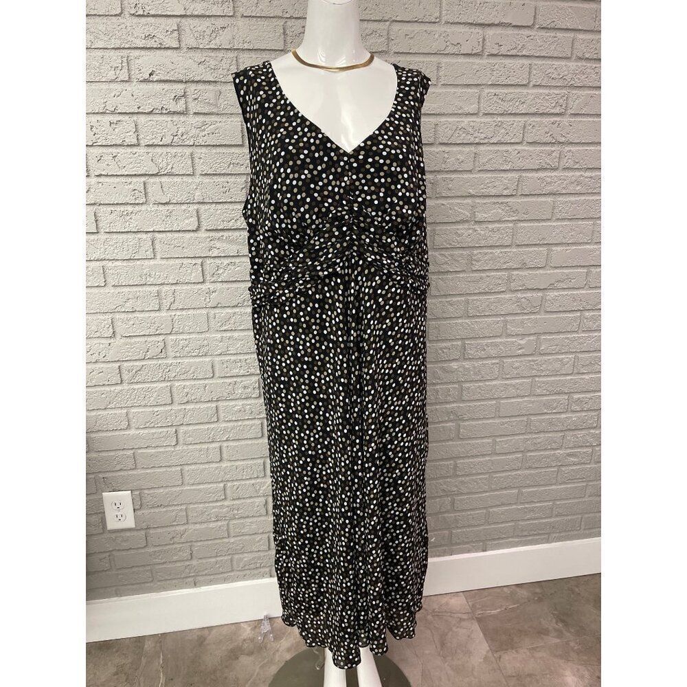 Jonathan Martin Studio Women Polka Dot V Neck Ruche Dress Size 18